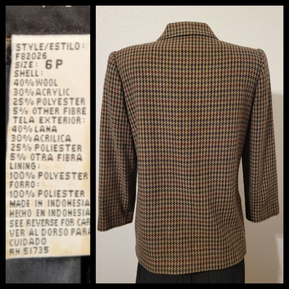 houndstooth wool blend 1 button closure blazer 6P - Picture 5 of 7